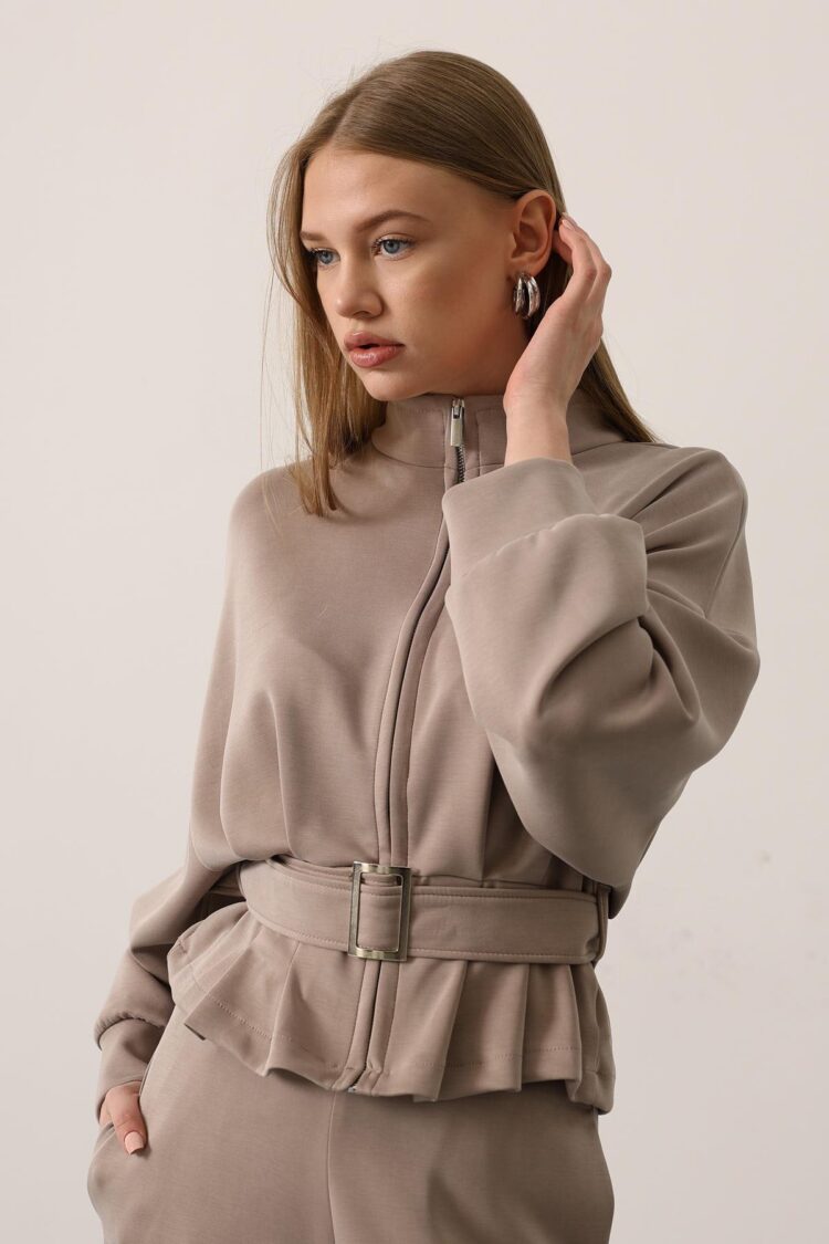 Beige Oversized Fit Blouse With High Neck - Brand: Reyon - Women & Kids, Baby Clothes Wholesale - Globality Store