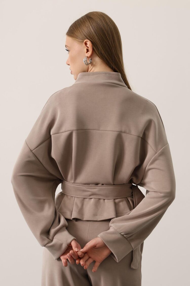 Beige Oversized Fit Blouse With High Neck