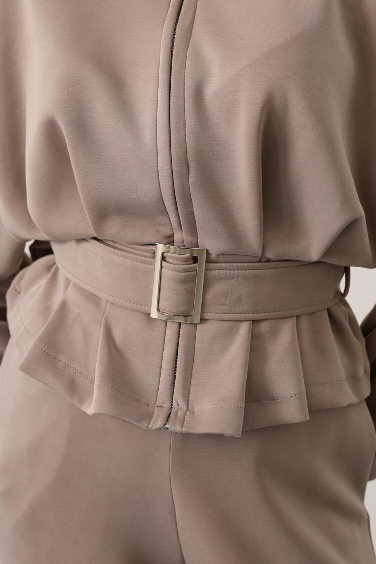 Beige Oversized Fit Blouse With High Neck