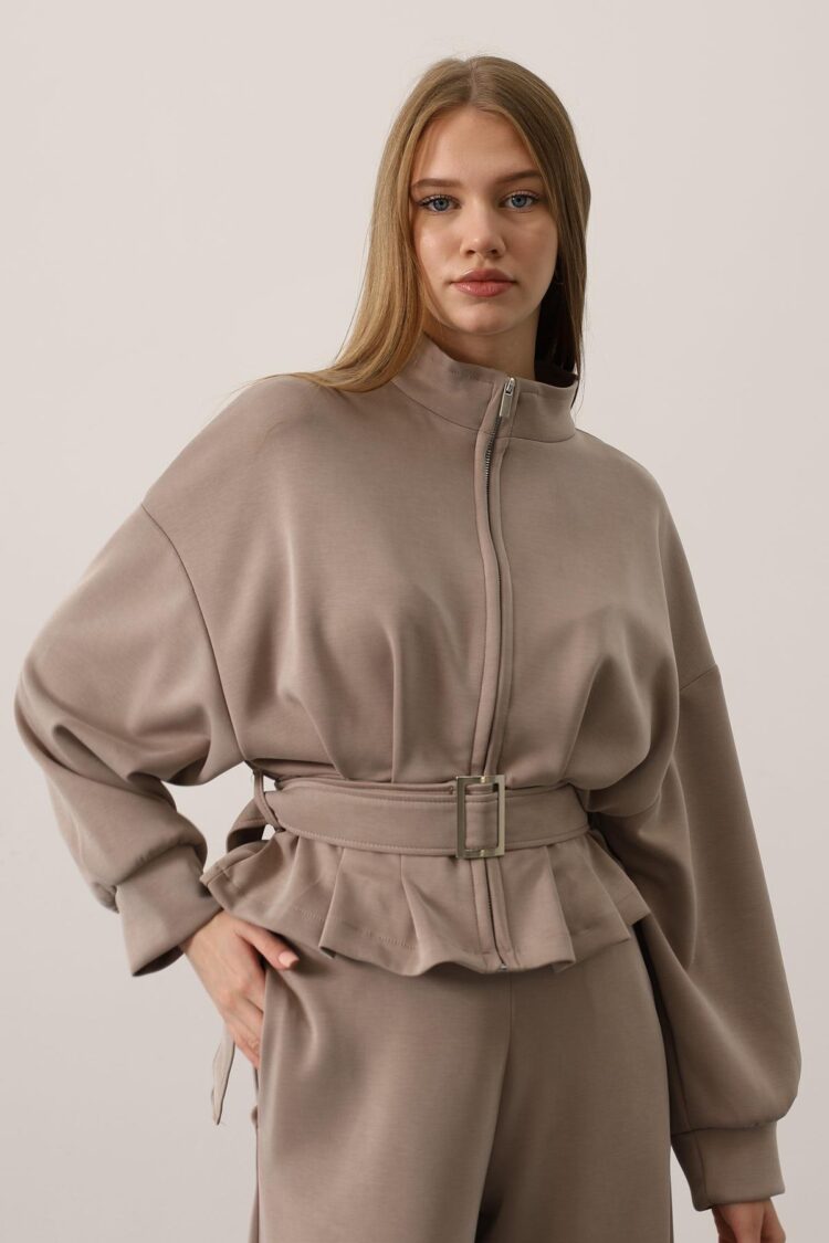 Beige Oversized Fit Blouse With High Neck