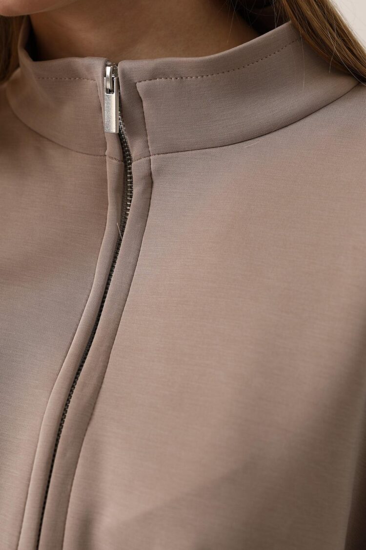 Beige Oversized Fit Blouse With High Neck