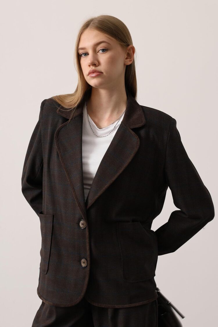 Brown Single-Breasted Blazer Jacket