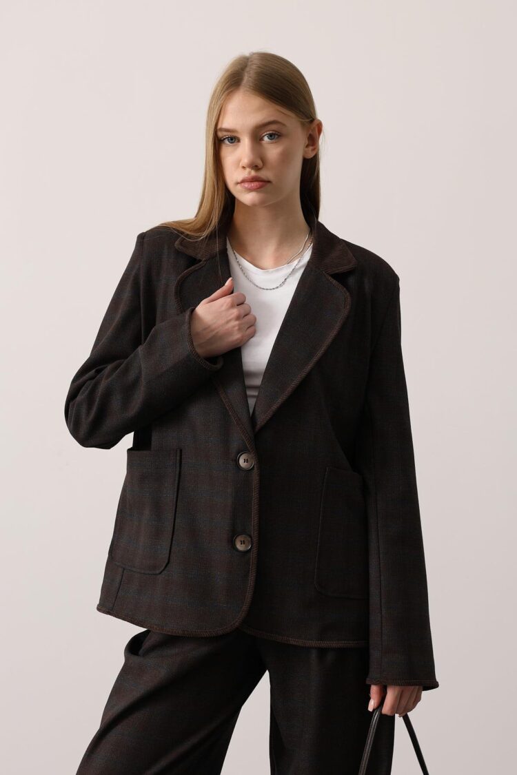 Brown Single-Breasted Blazer Jacket - Brand: Reyon - Women & Kids, Baby Clothes Wholesale - Globality Store