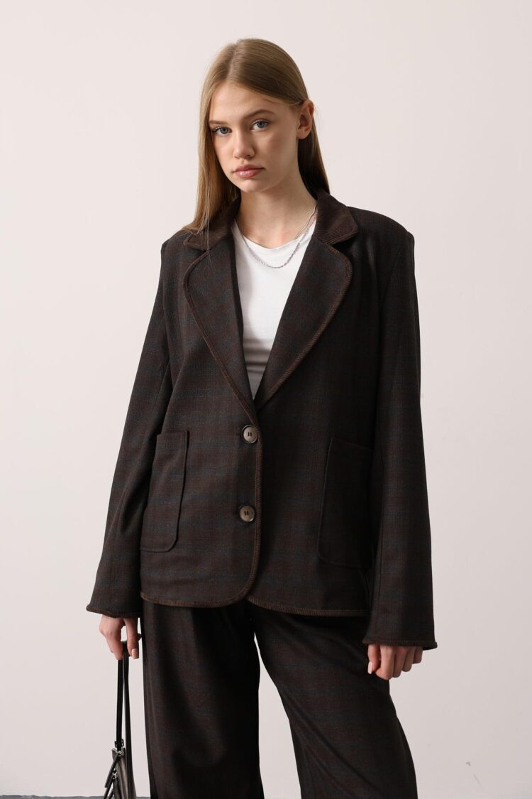 Brown Single-Breasted Blazer Jacket