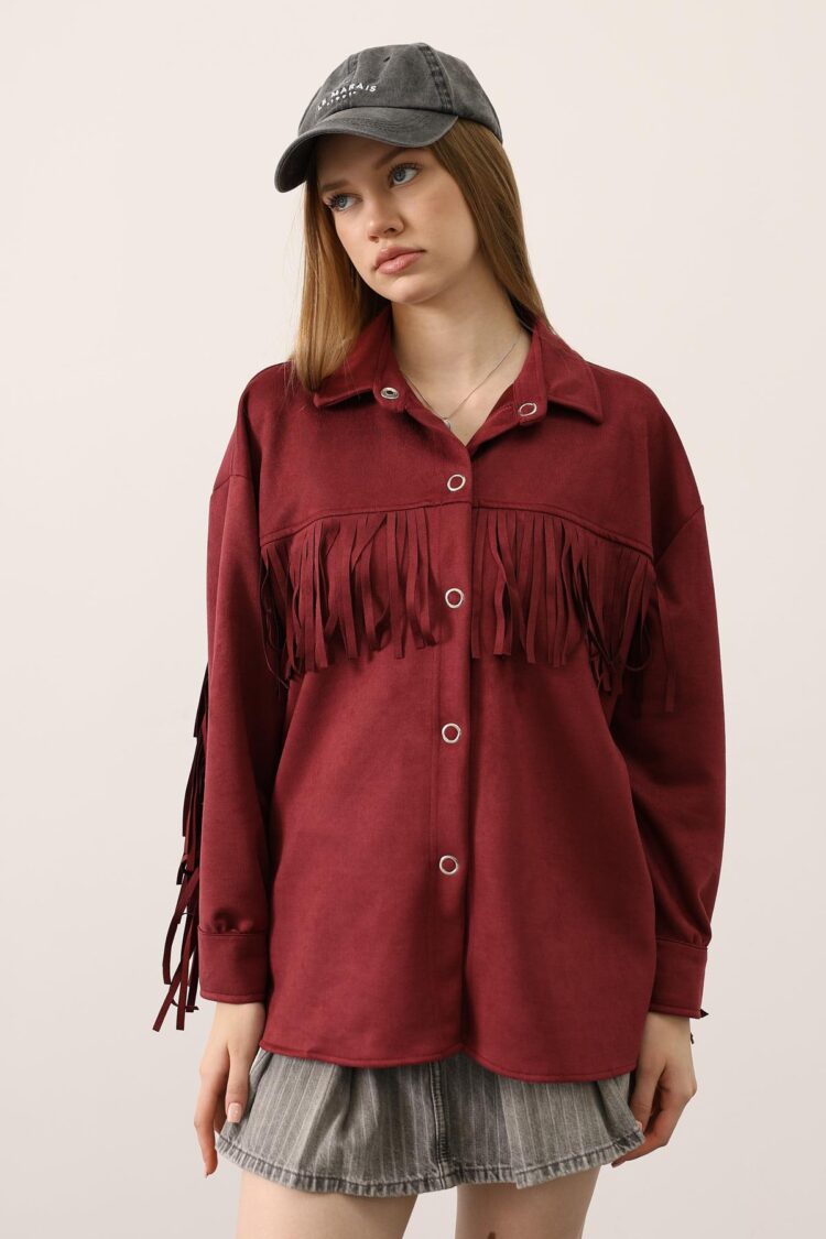Claret Red Shirt With Oversized Fit And Snap Closure - Brand: Reyon - Women & Kids, Baby Clothes Wholesale - Globality Store