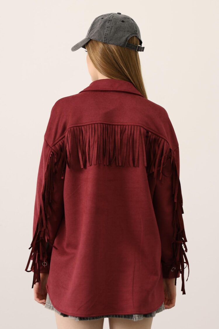 Claret Red Shirt With Oversized Fit And Snap Closure
