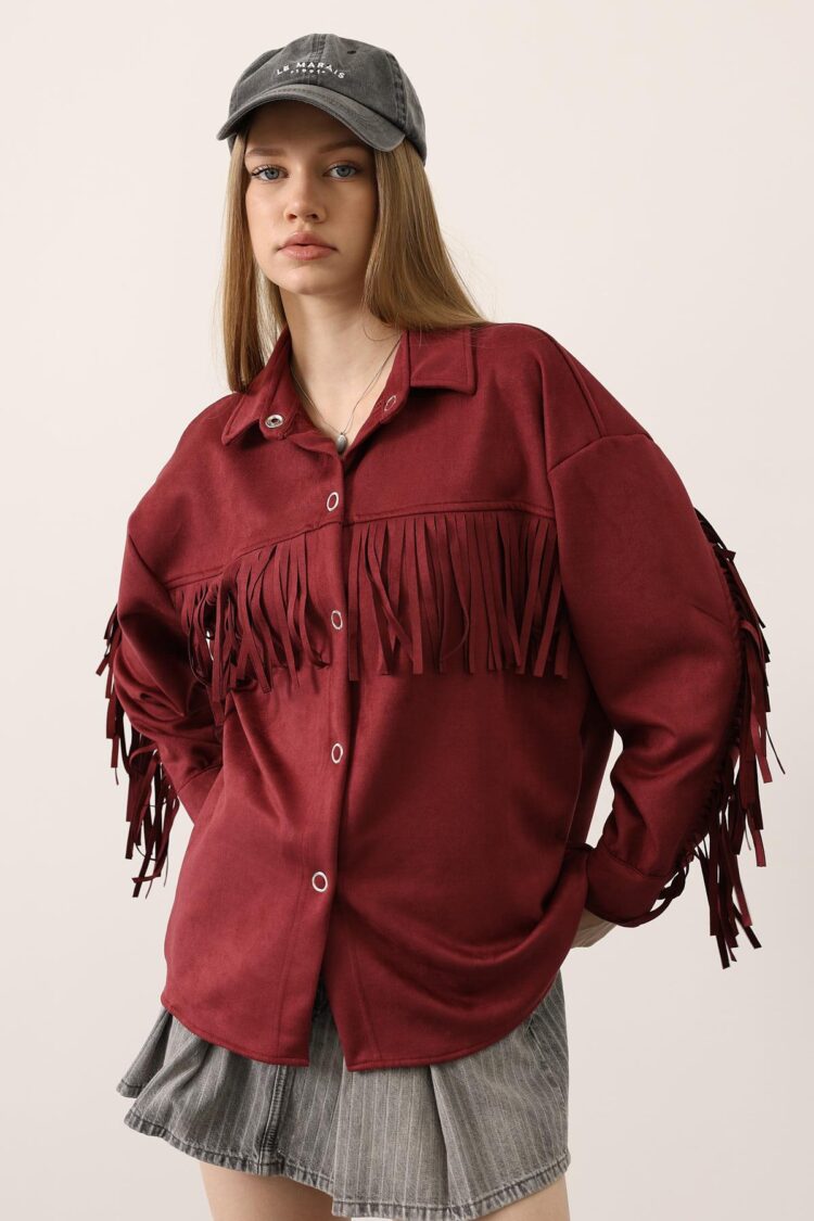 Claret Red Shirt With Oversized Fit And Snap Closure