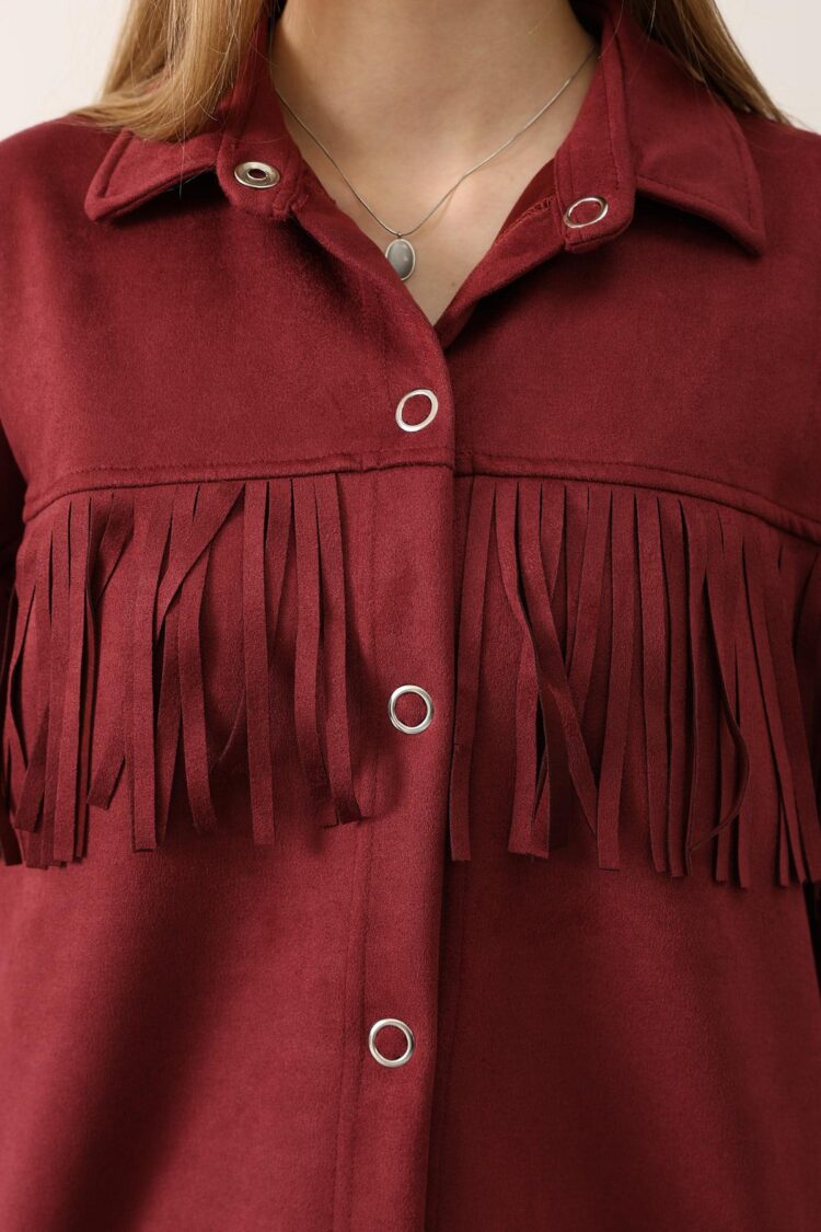 Claret Red Shirt With Oversized Fit And Snap Closure