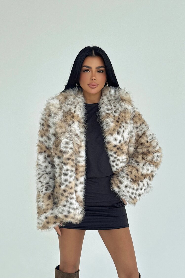 Mix Color Fur Jacket With Animal Print Pattern - Brand: EYYO ATELIER - Women & Kids, Baby Clothes Wholesale - Globality Store