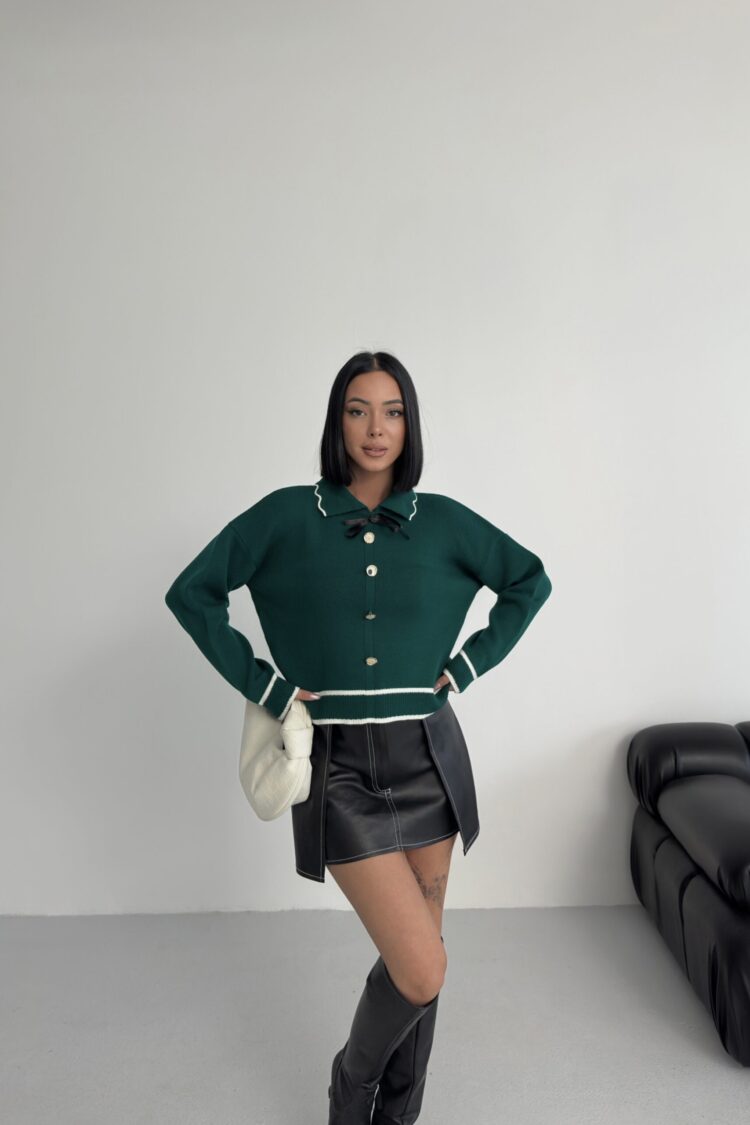Green Sweater With Notched Neck And Long Sleeves - Brand: My Fashion - Women & Kids, Baby Clothes Wholesale - Globality Store