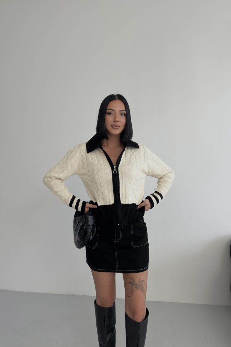 Beige Fitted Casual Cardigan With Zip Up Closure - Brand: My Fashion - Women & Kids, Baby Clothes Wholesale - Globality Store