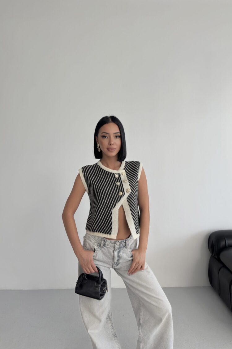 Black Striped Casual Elegant Vintage Vest - Brand: My Fashion - Women & Kids, Baby Clothes Wholesale - Globality Store