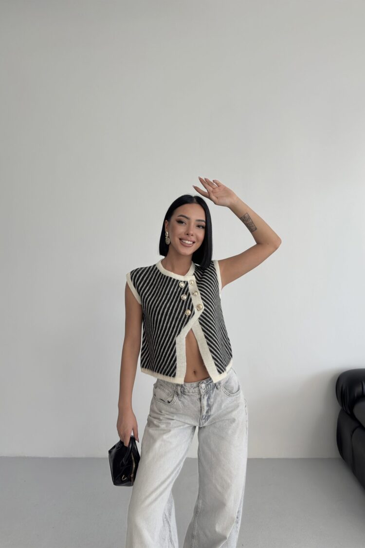 Black Striped Casual Elegant Vintage Vest