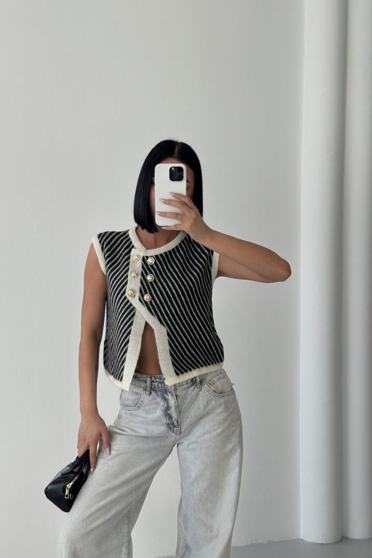 Black Striped Casual Elegant Vintage Vest