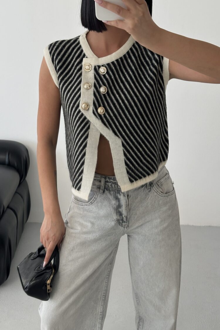 Black Striped Casual Elegant Vintage Vest
