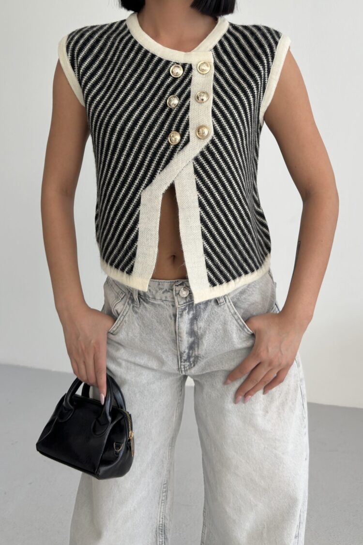 Black Striped Casual Elegant Vintage Vest