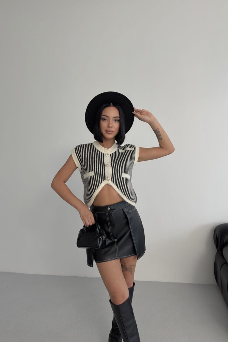 Black Retro Striped Crop Vest With Patch Pockets - Brand: My Fashion - Women & Kids, Baby Clothes Wholesale - Globality Store