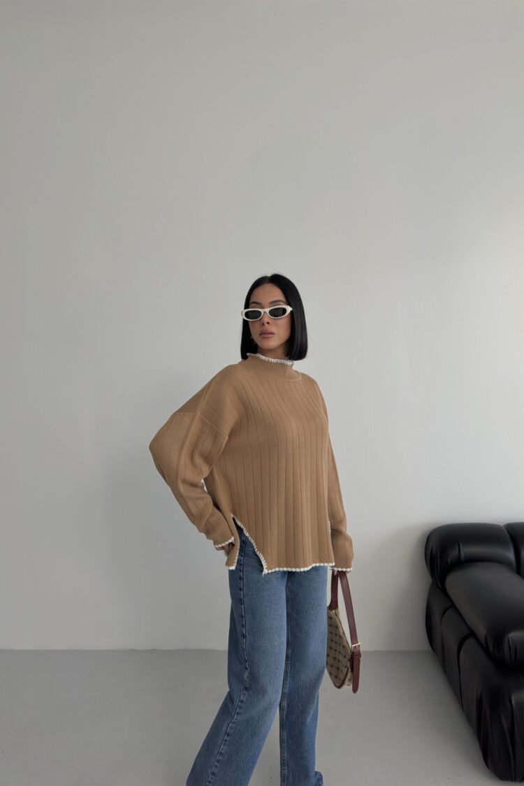Khaki Sweater Oversized Fit Casual Crew Neck - Brand: My Fashion - Women & Kids, Baby Clothes Wholesale - Globality Store