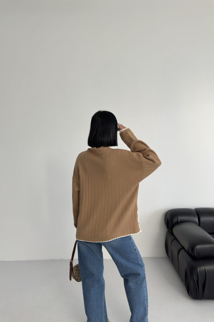 Khaki Sweater Oversized Fit Casual Crew Neck