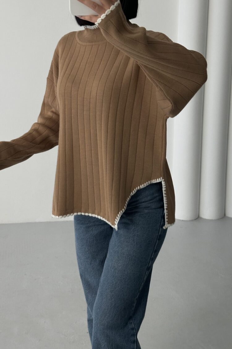 Khaki Sweater Oversized Fit Casual Crew Neck