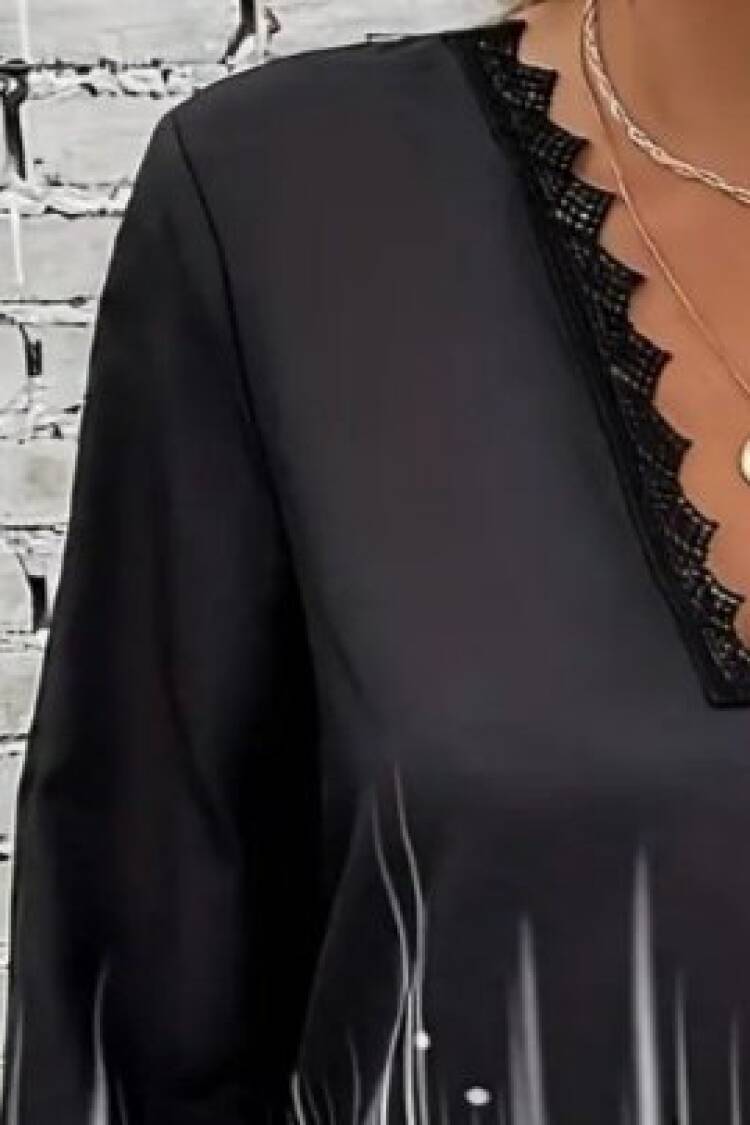 Black Ombre Blouse With Plunging Neck