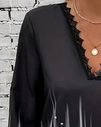 Black Ombre Blouse With Plunging Neck