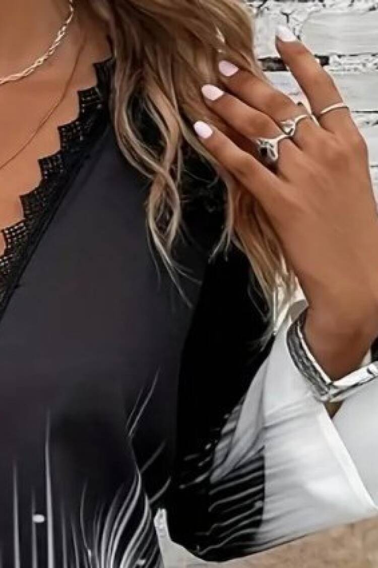 Black Ombre Blouse With Plunging Neck