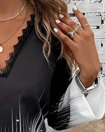 Black Ombre Blouse With Plunging Neck