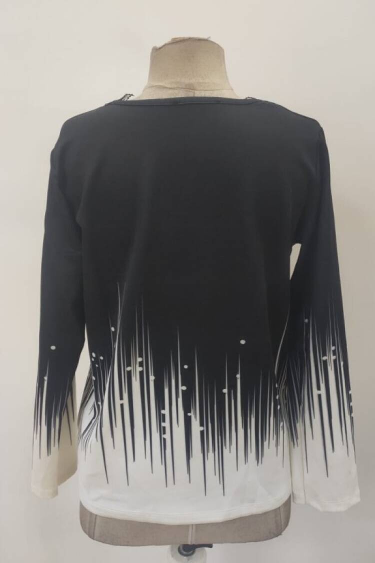 Black Ombre Blouse With Plunging Neck