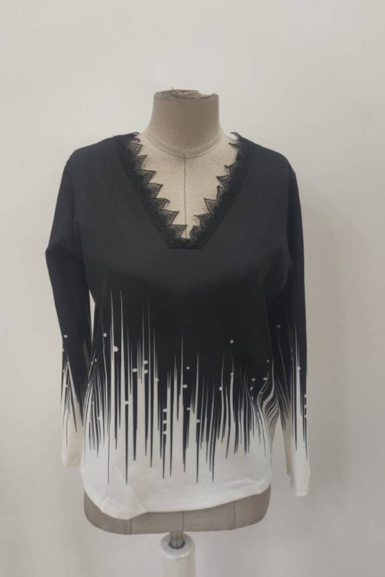 Black Ombre Blouse With Plunging Neck