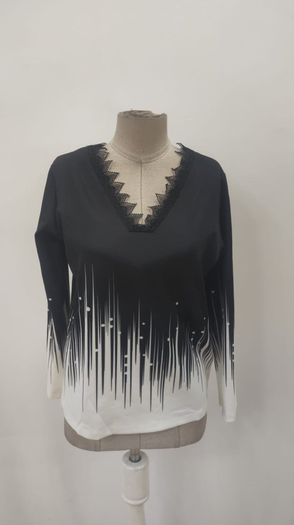 Black Ombre Blouse With Plunging Neck
