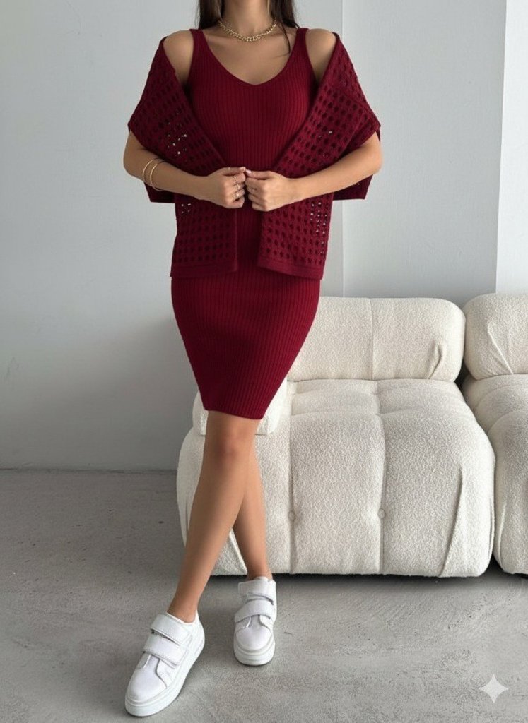 Claret Red Elegant Bodycon Set