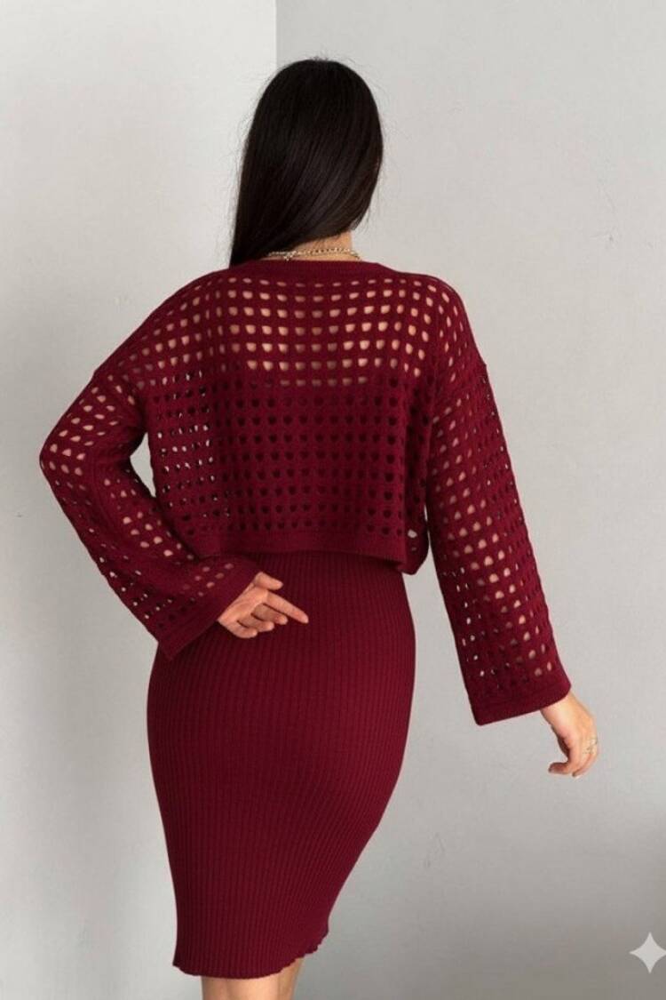 Claret Red Elegant Bodycon Set