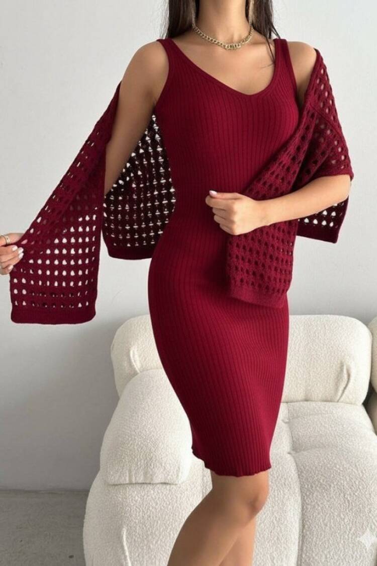 Claret Red Elegant Bodycon Set