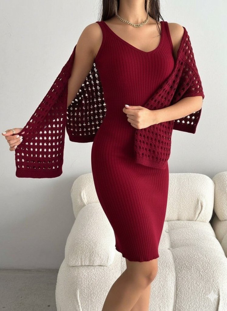 Claret Red Elegant Bodycon Set