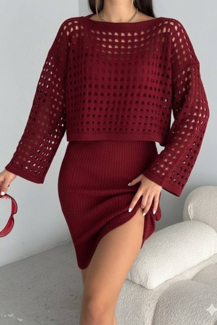 Claret Red Elegant Bodycon Set