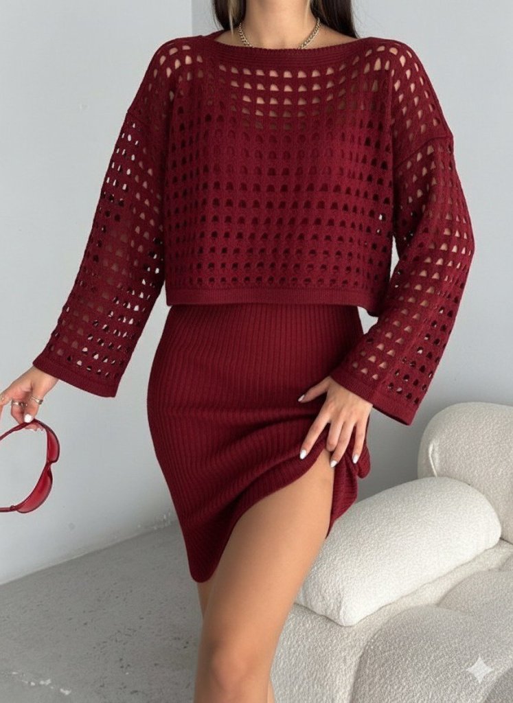 Claret Red Elegant Bodycon Set