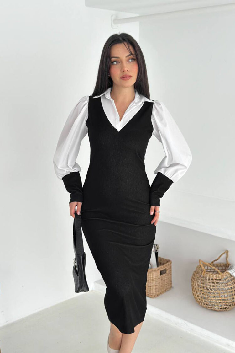 ElegantSheath Dress With Puff Sleeves - Brand: Mode Roy - Women & Kids, Baby Clothes Wholesale - Globality Store