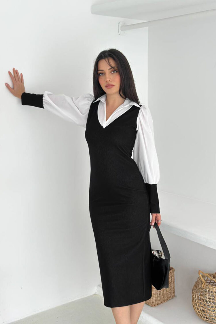ElegantSheath Dress With Puff Sleeves