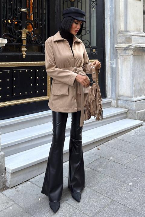 Midi Shirt Jacket With Belt And Pockets