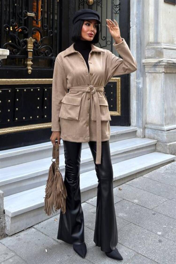 Midi Shirt Jacket With Belt And Pockets