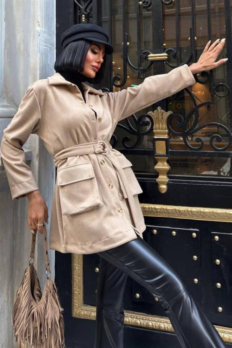 Midi Shirt Jacket With Belt And Pockets