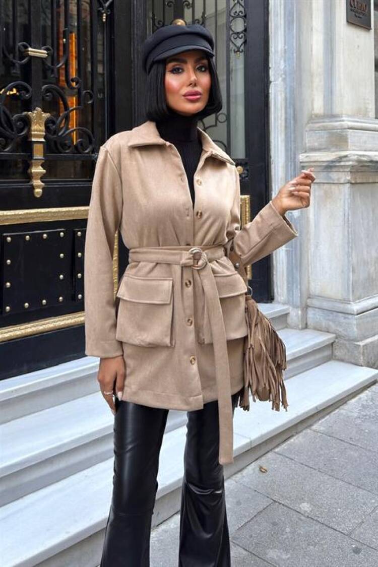 Midi Shirt Jacket With Belt And Pockets