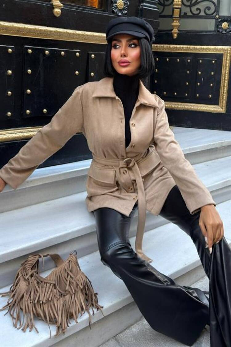 Midi Shirt Jacket With Belt And Pockets