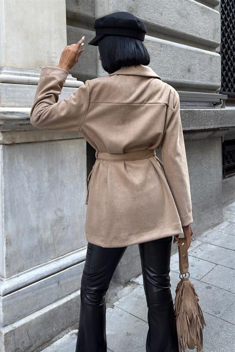 Midi Shirt Jacket With Belt And Pockets