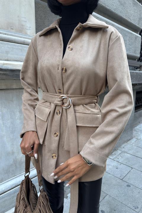 Midi Shirt Jacket With Belt And Pockets