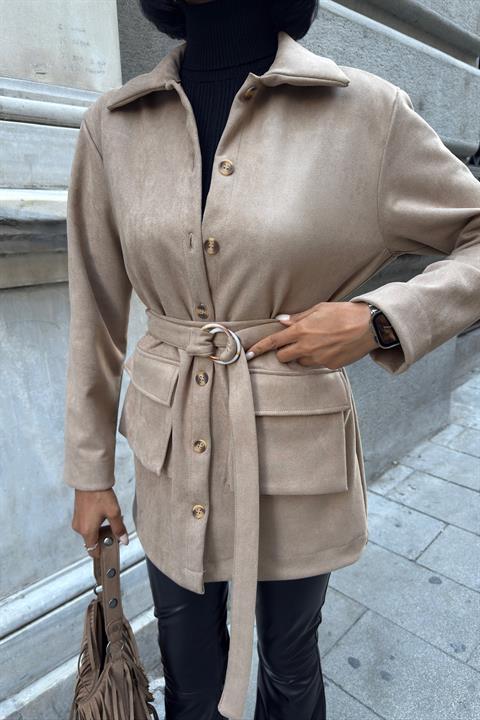 Midi Shirt Jacket With Belt And Pockets