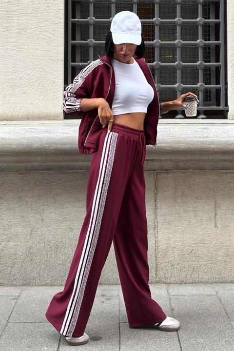 Stripe And Lace Detailed Sports Suit