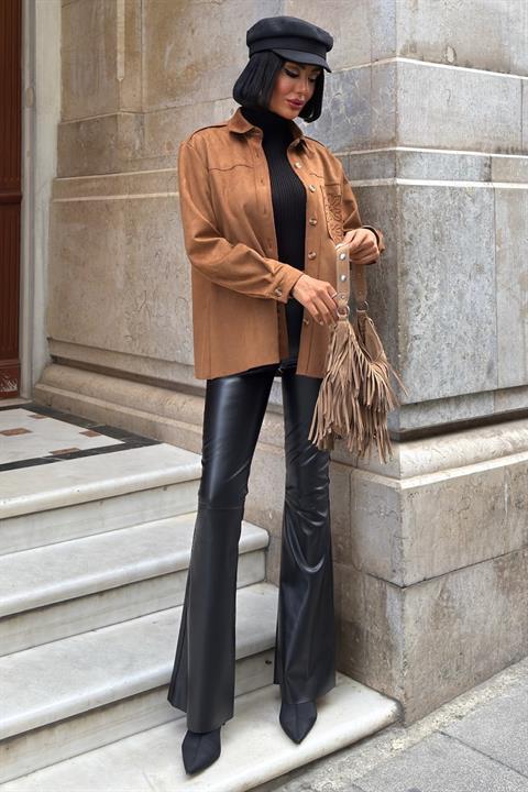 Brown Casual Elegant Streetwear Shirt