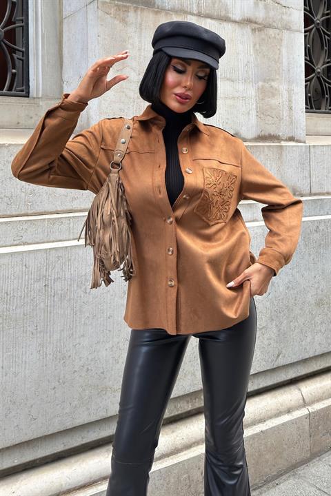 Brown Casual Elegant Streetwear Shirt